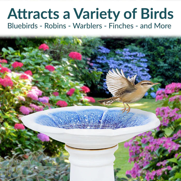 Sunnydaze 23" H Misty Blossom Glazed Ceramic Bird Bath