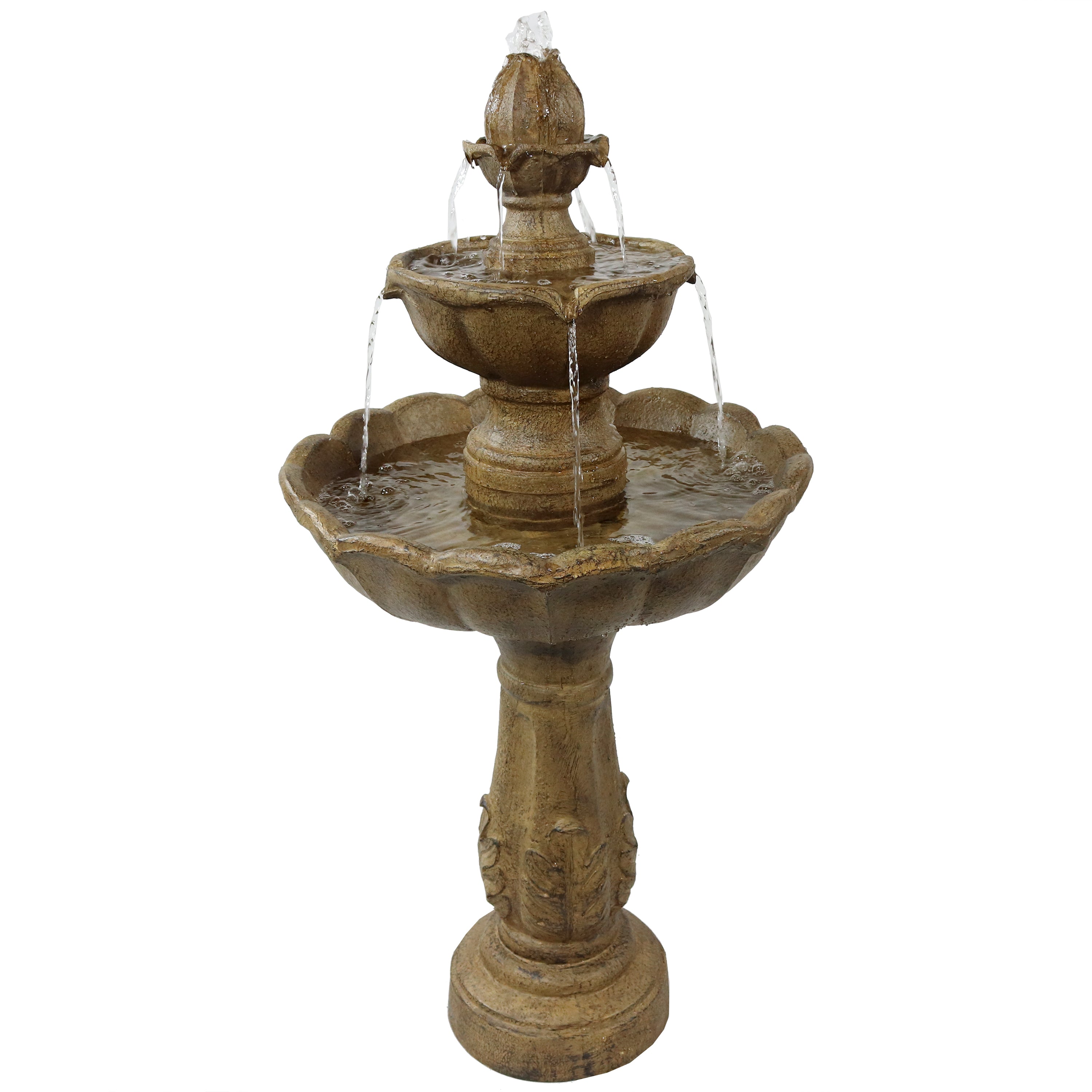 Sunnydaze 38" H Blooming Flower 2-Tier Outdoor Water Fountain
