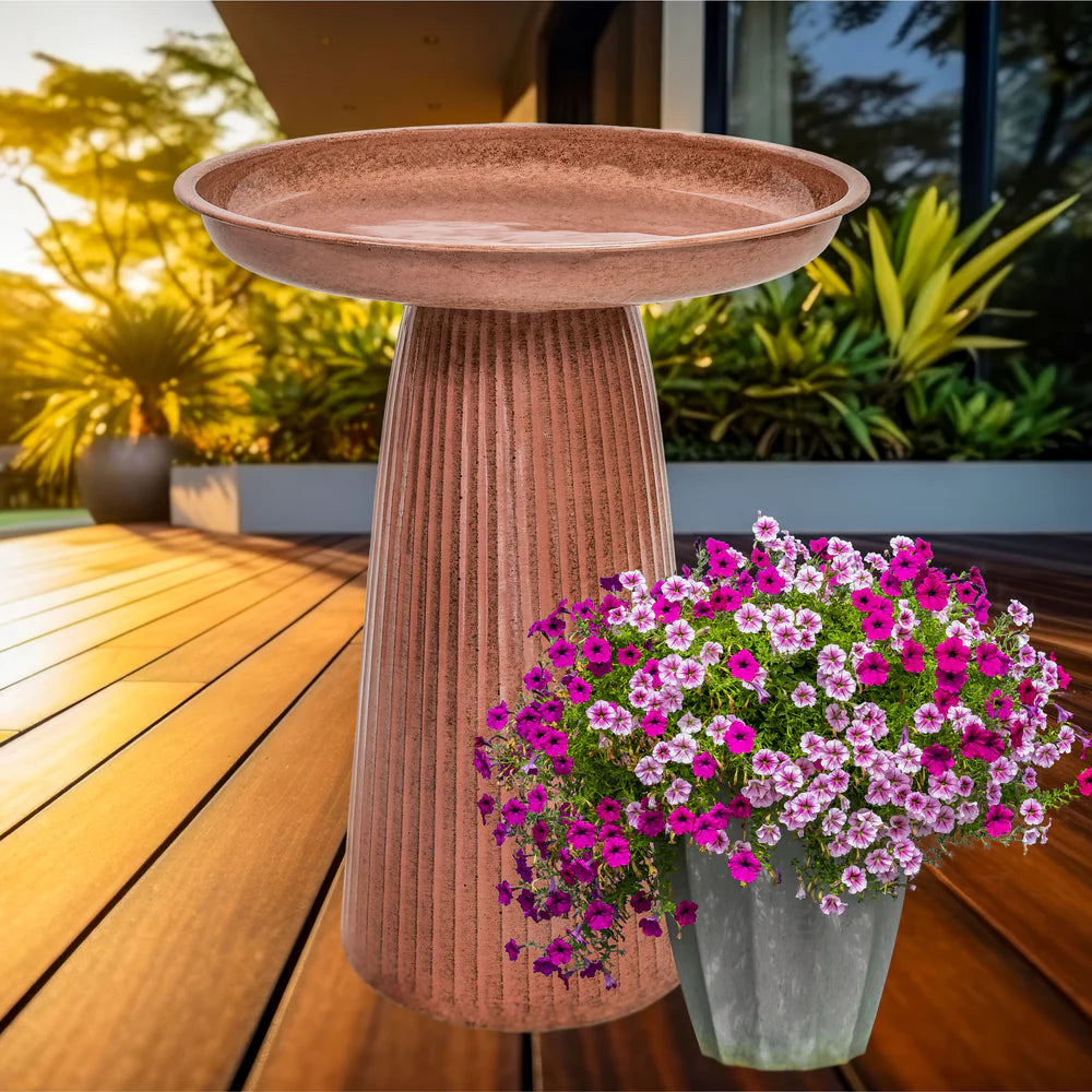 Sunnydaze Gleeful Garden Metal Outdoor Bird Bath - UV-Resistant Finish