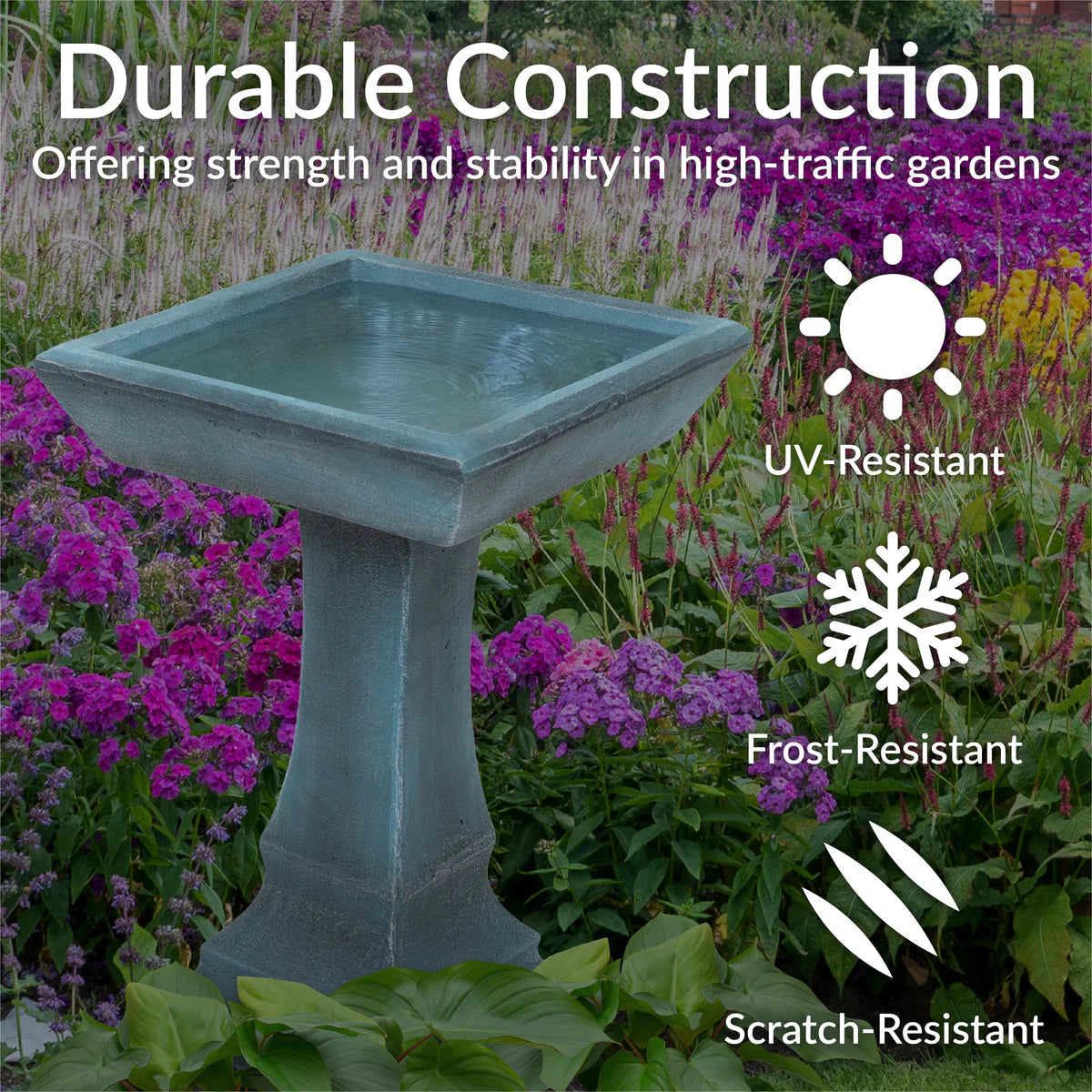 Sunnydaze 23" Simply Square Modern Reinforced Concrete Bird Bath