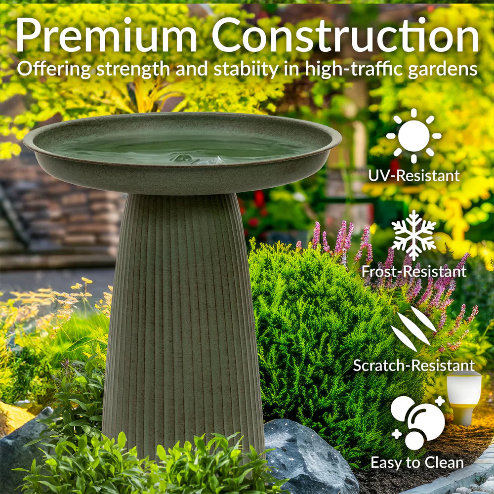 Sunnydaze Gleeful Garden Metal Outdoor Bird Bath - UV-Resistant Finish