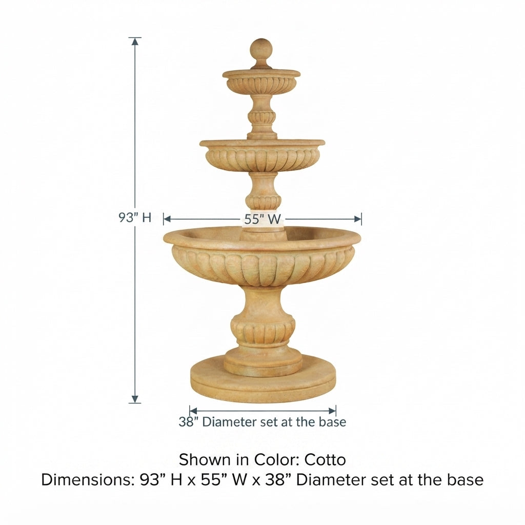 Giannini Garden AcquaSparta 3-Tier Cast Stone Outdoor Courtyard Fountain