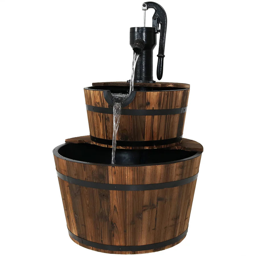 Sunnydaze Country Wood Barrel Water Fountain
