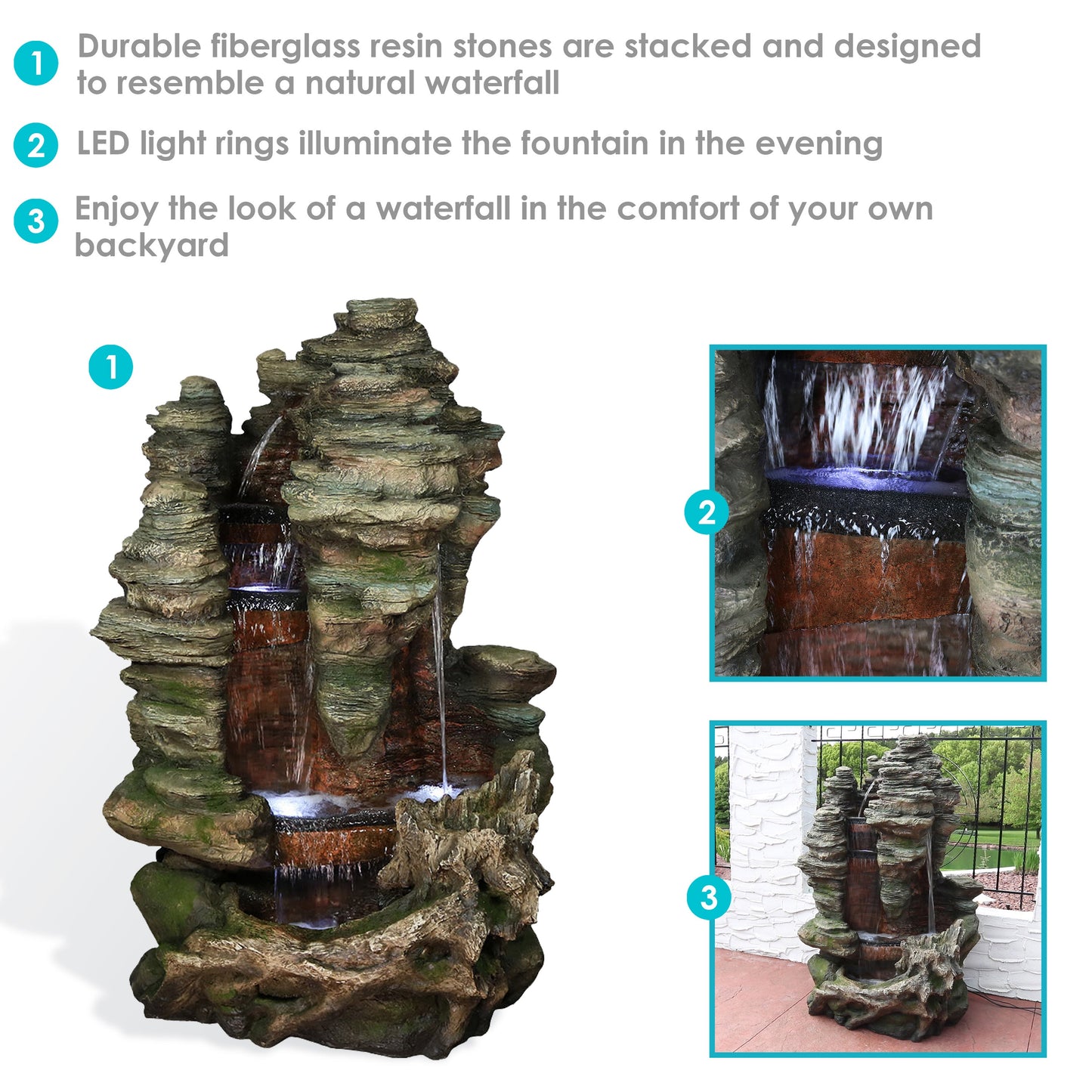 Sunnydaze 61" Flat Rock Summit Large Outdoor Waterfall Fountain with LED Lights