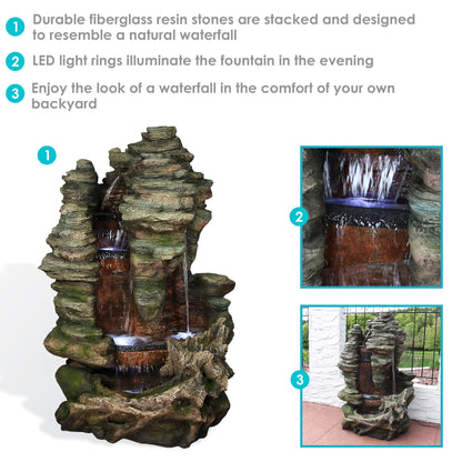 Sunnydaze 61" Flat Rock Summit Large Outdoor Waterfall Fountain with LED Lights