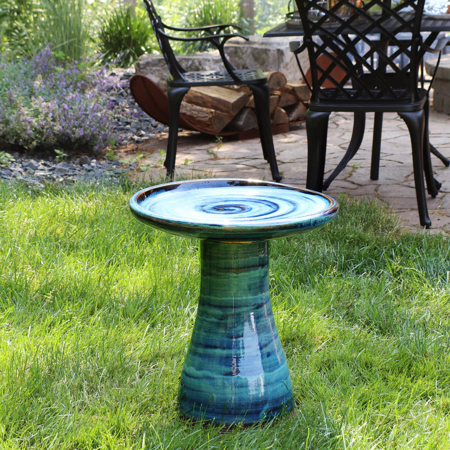 Sunnydaze 18" Glazed Ceramic Outdoor Bird Bath