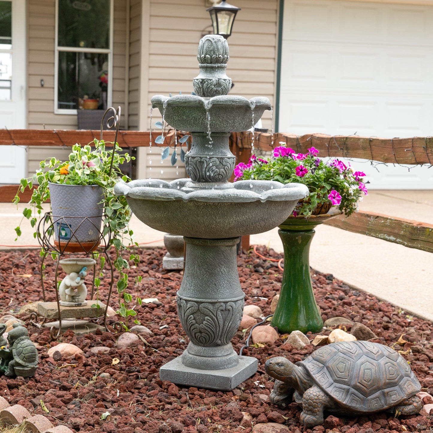 Sunnydaze 50" 2-Tier Outdoor Water Fountain French Garden Design