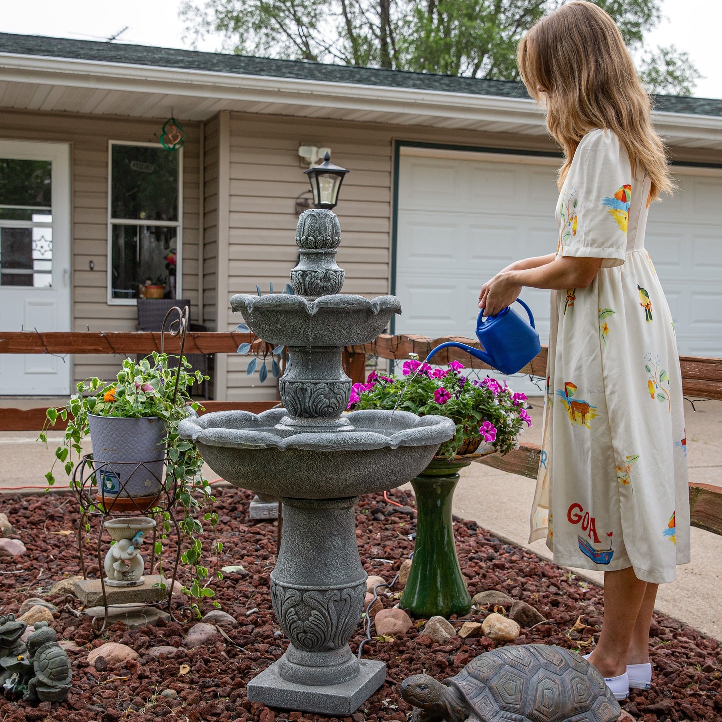 Sunnydaze 50" 2-Tier Outdoor Water Fountain French Garden Design