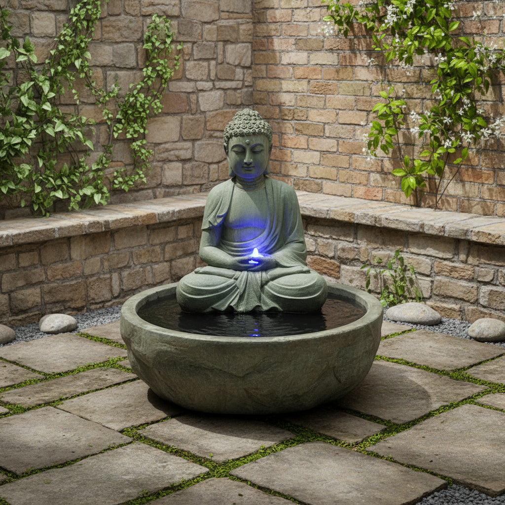 Giannini Garden Serene Basalt Buddha Outdoor Water Fountain 1783