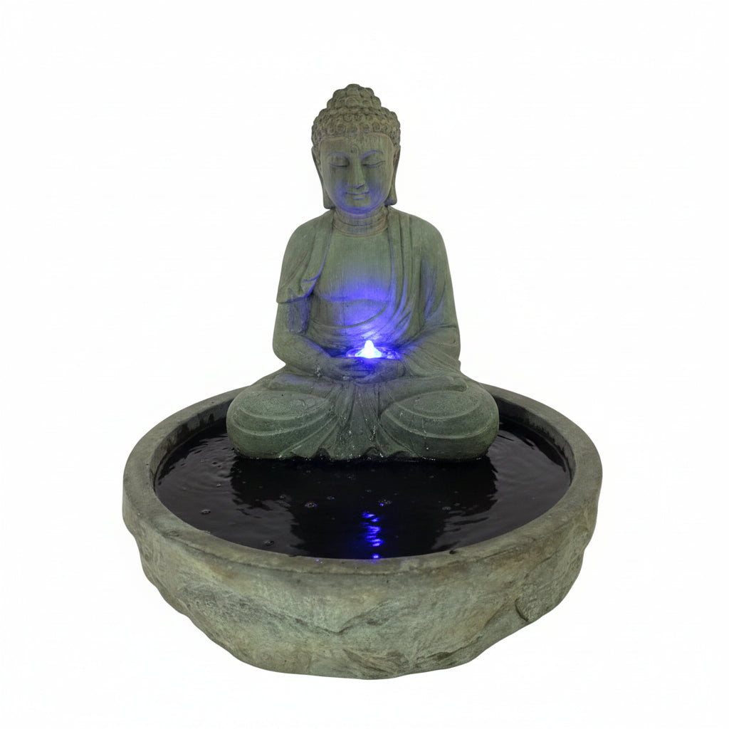 Giannini Garden Serene Basalt Buddha Outdoor Water Fountain 1783