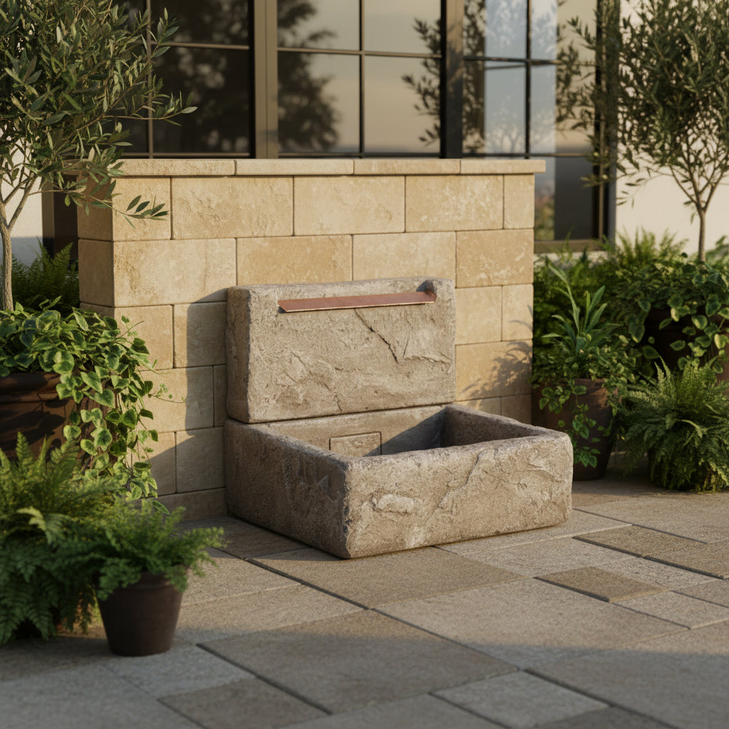 Giannini Garden Shallow Cistern Outdoor Fountain with Copper Overflow 1047