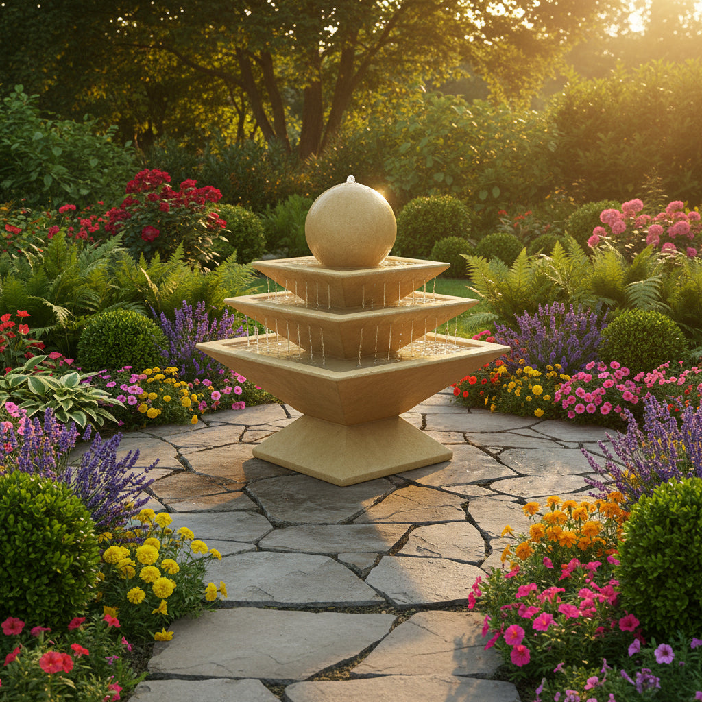 Giannini Garden Shallow Three Tier Tapered Square Outdoor Water Fountain 1499