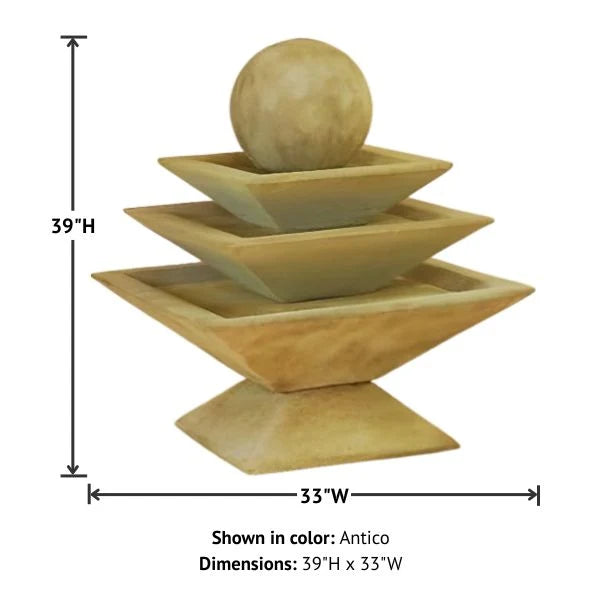 Giannini Garden Shallow Three Tier Tapered Square Outdoor Water Fountain 1499