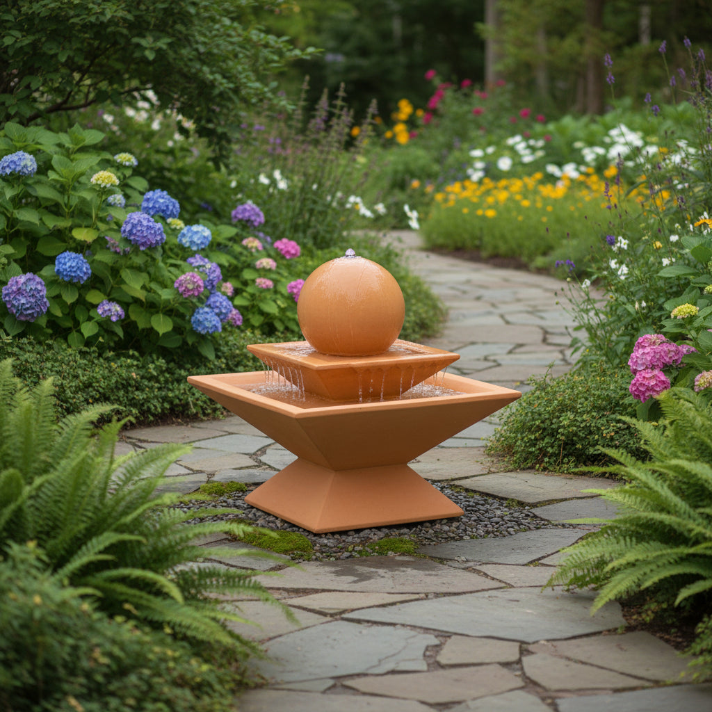 Giannini Garden Shallow Two Tier Tapered Square Outdoor Water Fountain 1500