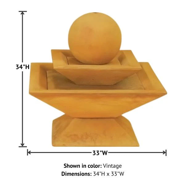 Giannini Garden Shallow Two Tier Tapered Square Outdoor Water Fountain 1500