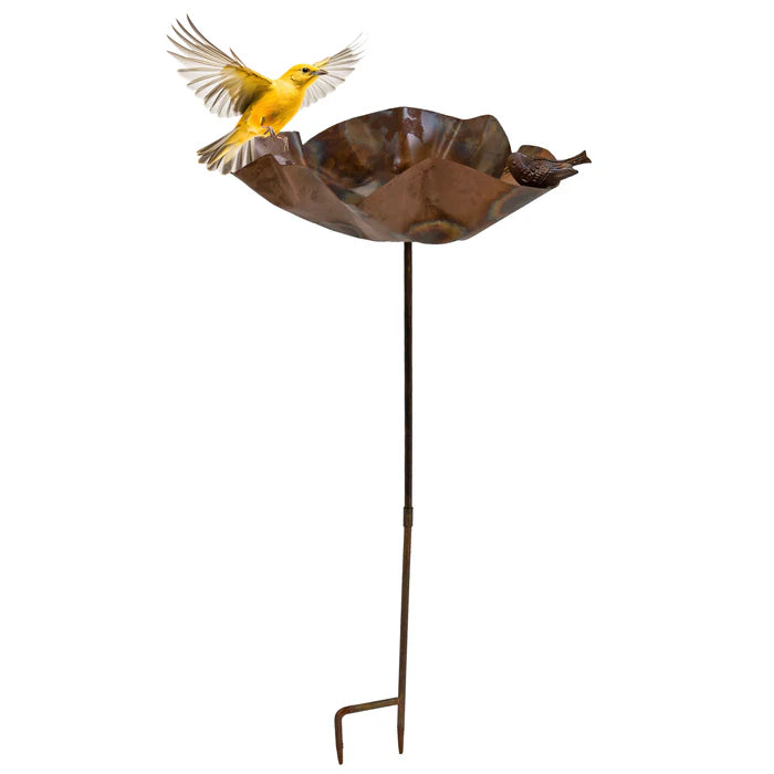 Sunnydaze 34.25" Staked Copper Bird Bath with Bird Figurine