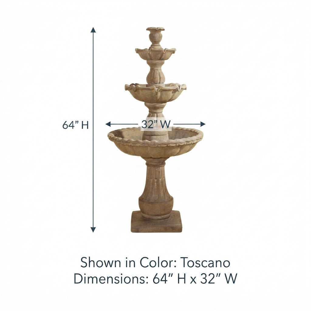Giannini Garden Gaetana 3-Tier Cast Stone Outdoor Courtyard Fountain 1621
