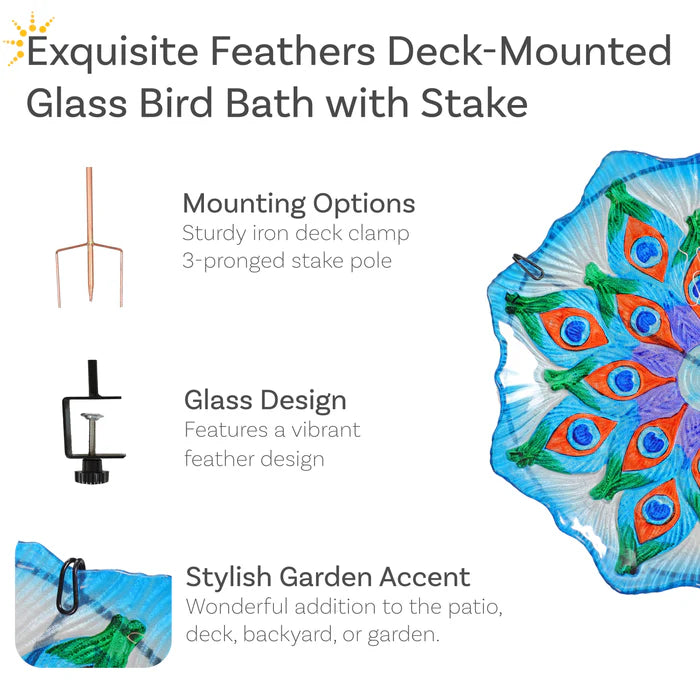 Sunnydaze Deck-Mounted/Staked Glass Bird Bath
