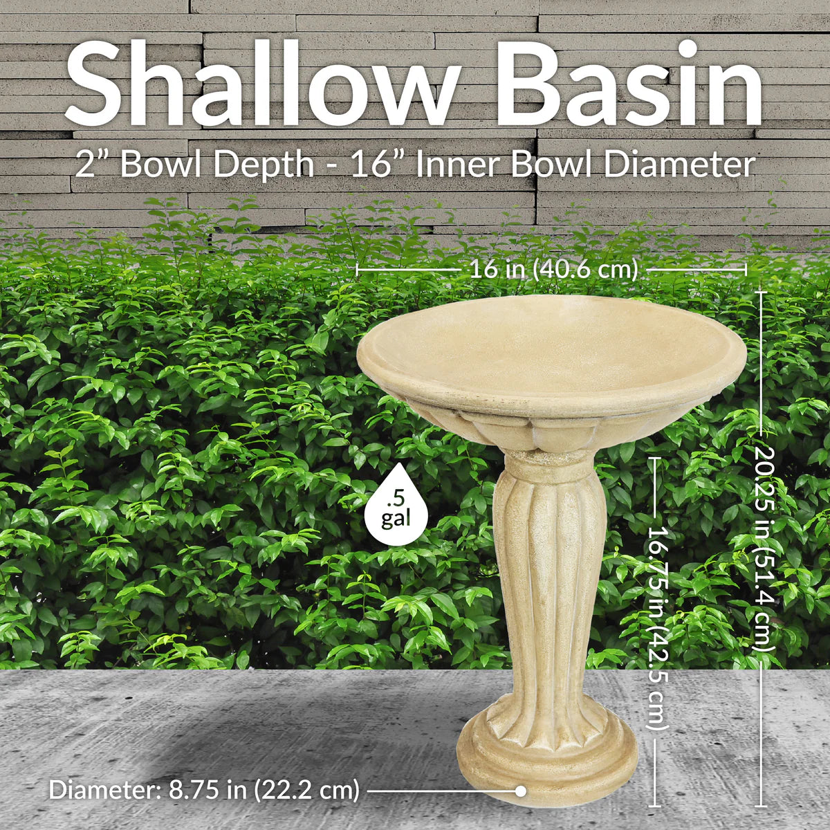 Sunnydaze Grecian Garden 20.25" H Reinforced Concrete Bird Bath