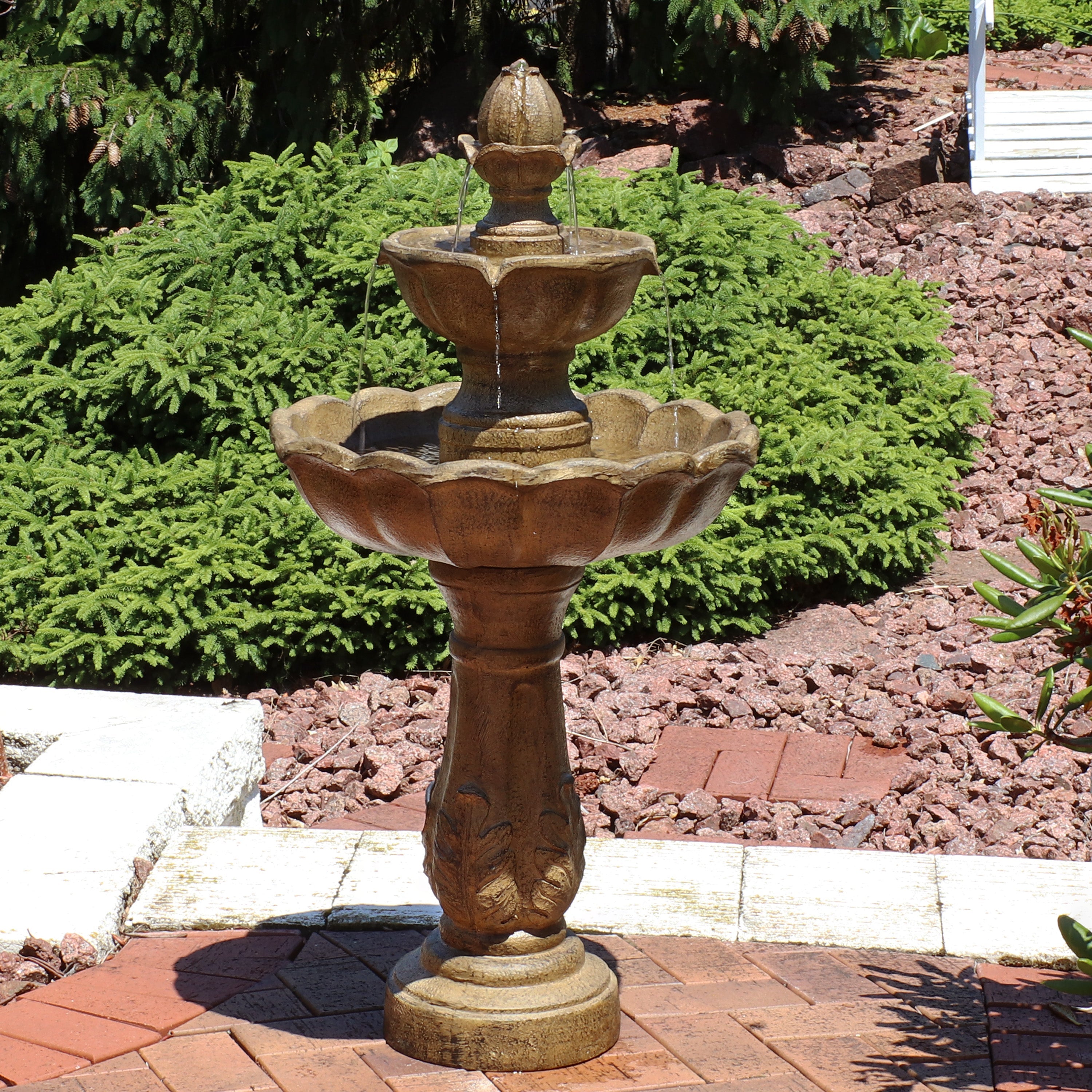 Sunnydaze 38" H Blooming Flower 2-Tier Outdoor Water Fountain
