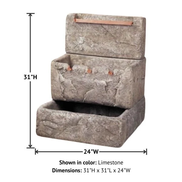 Giannini Garden Three Tier Cistern with Copper Overflow Outdoor Water Fountain 1048