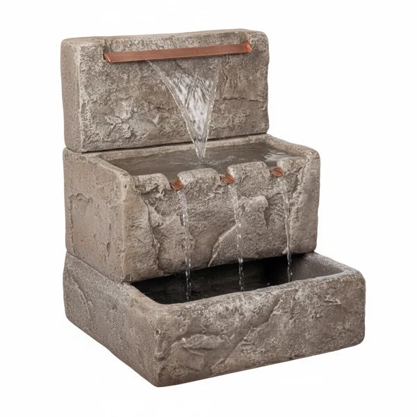 Giannini Garden Three Tier Cistern with Copper Overflow Outdoor Water Fountain 1048