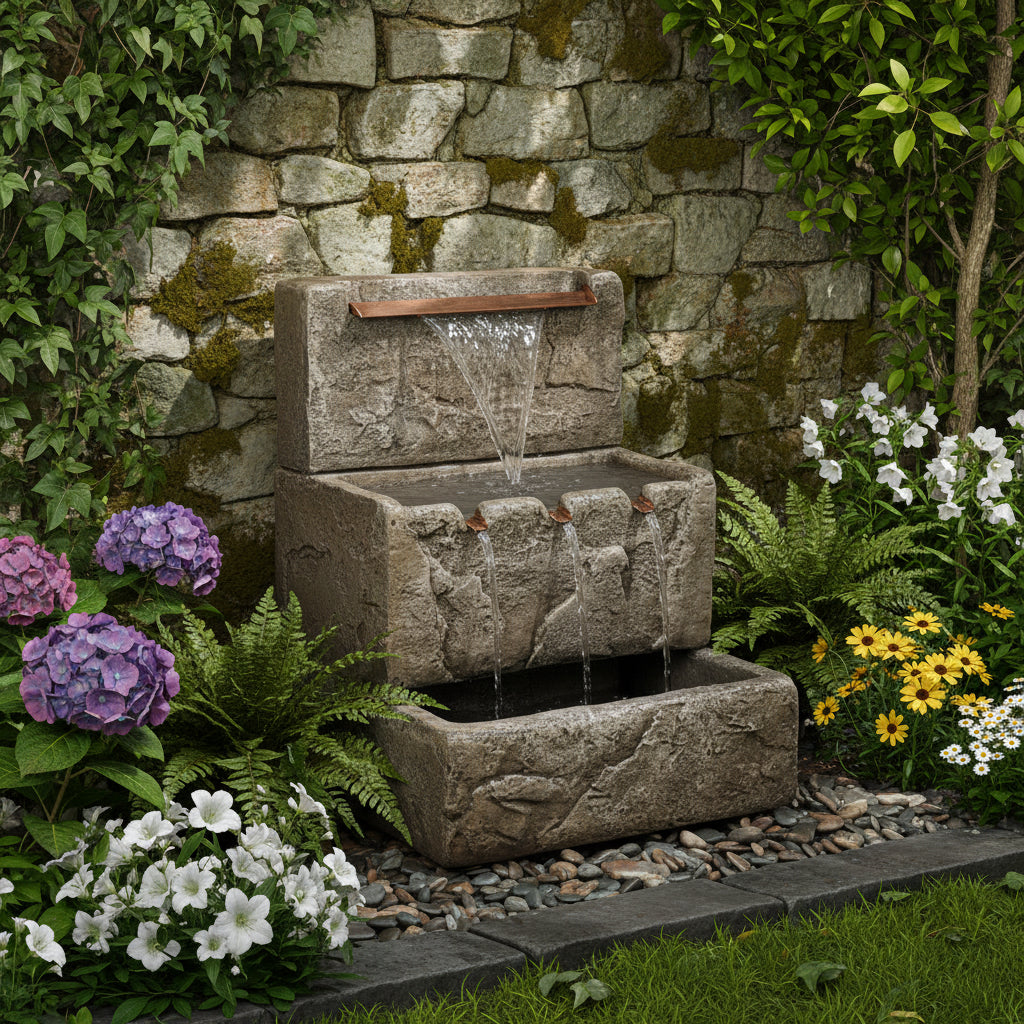 Giannini Garden Three Tier Cistern with Copper Overflow Outdoor Water Fountain 1048