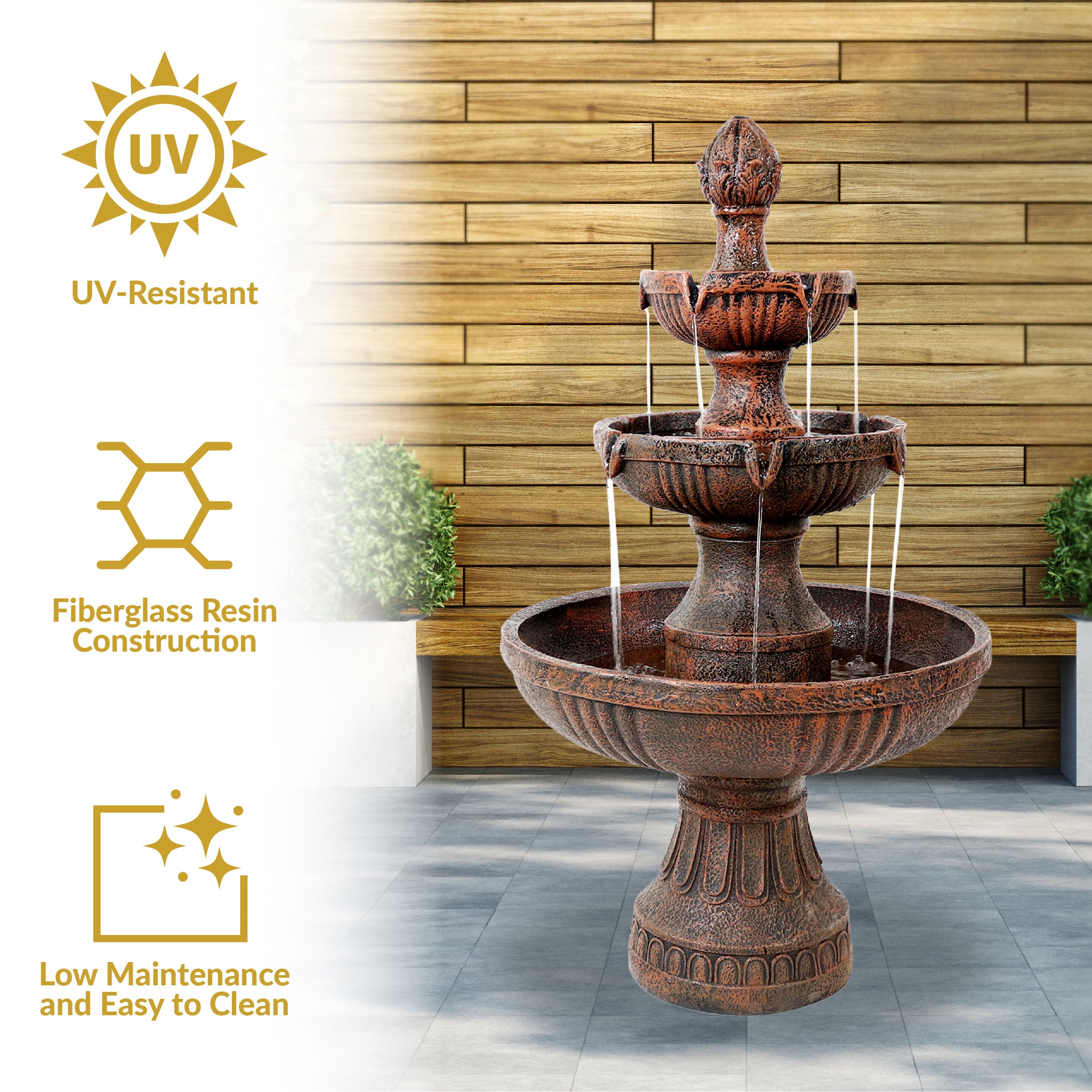 Sunnydaze 43" H Flower Blossom Outdoor Electric 3-Tier Water Fountain