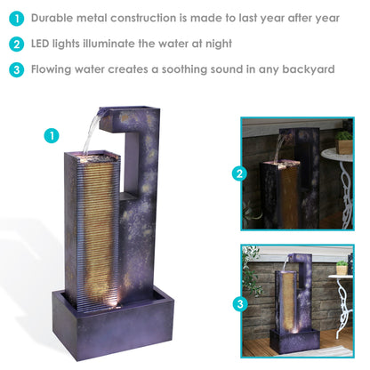 Sunnydaze 32" Cascading Tower Outdoor Metal Fountain with LED Lights
