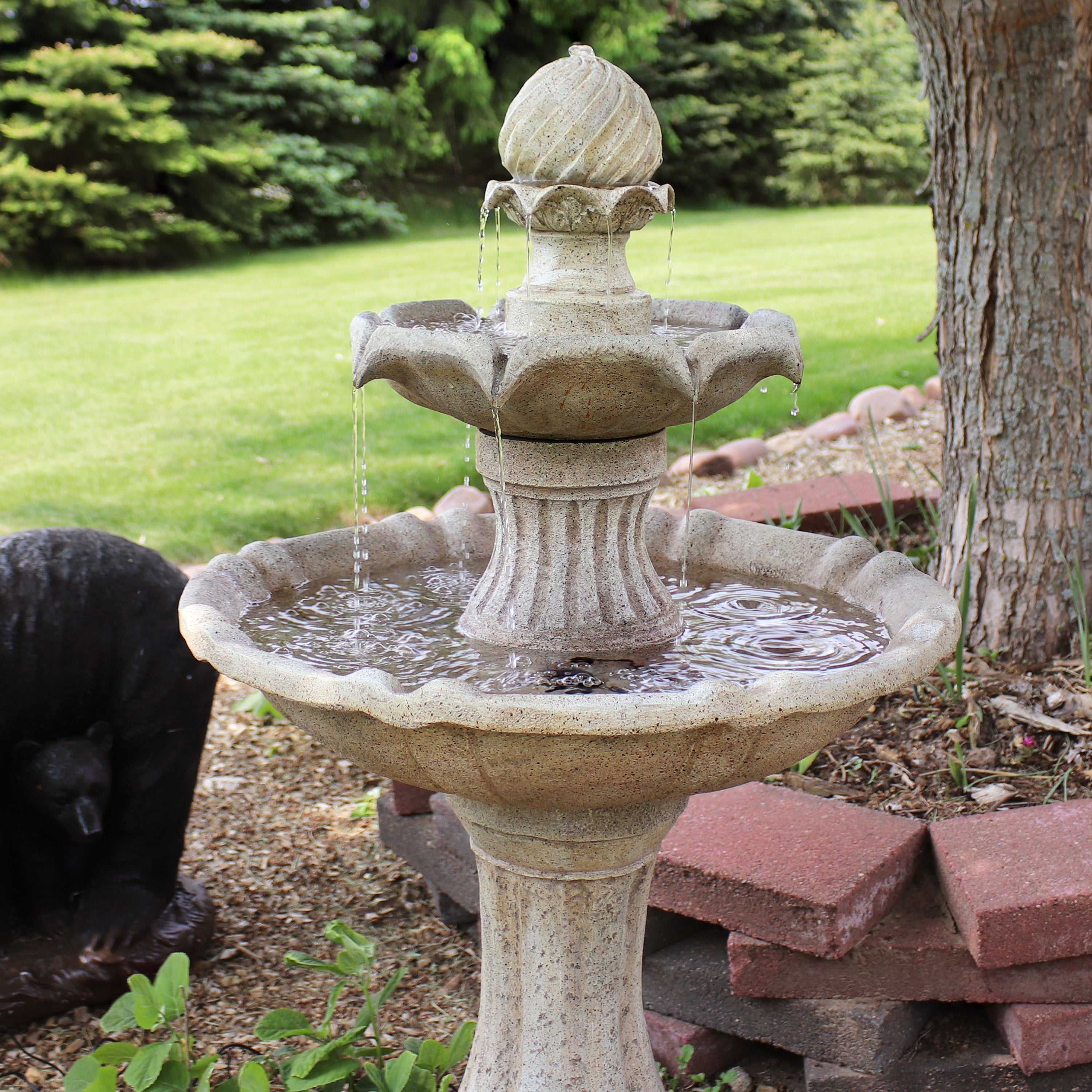 Sunnydaze 2-Tier Pineapple 46" Solar Fountain with Battery Backup