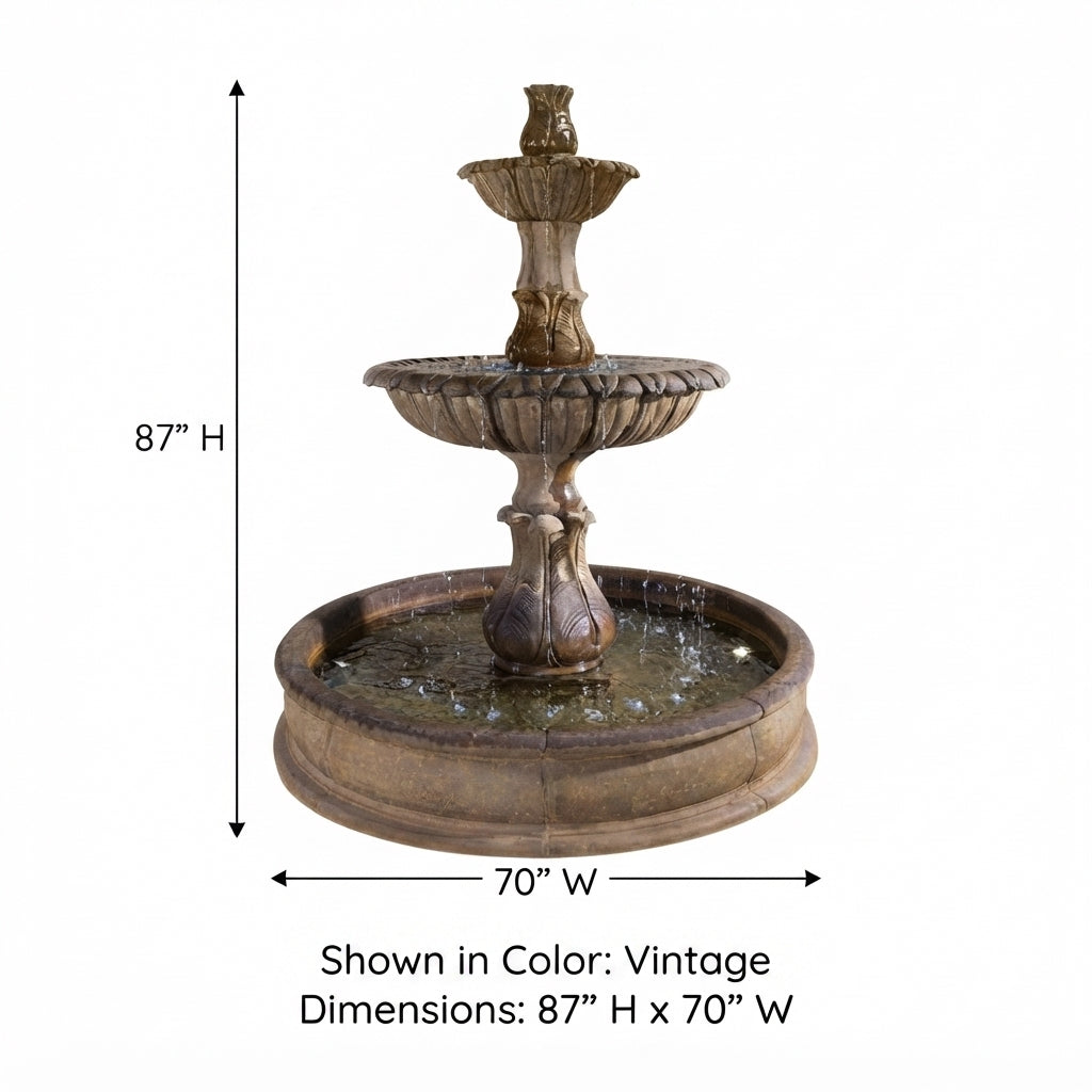 Giannini Garden Grandis Calanthia 2-Tier Cast Stone Outdoor Courtyard Fountain with Basin 1697