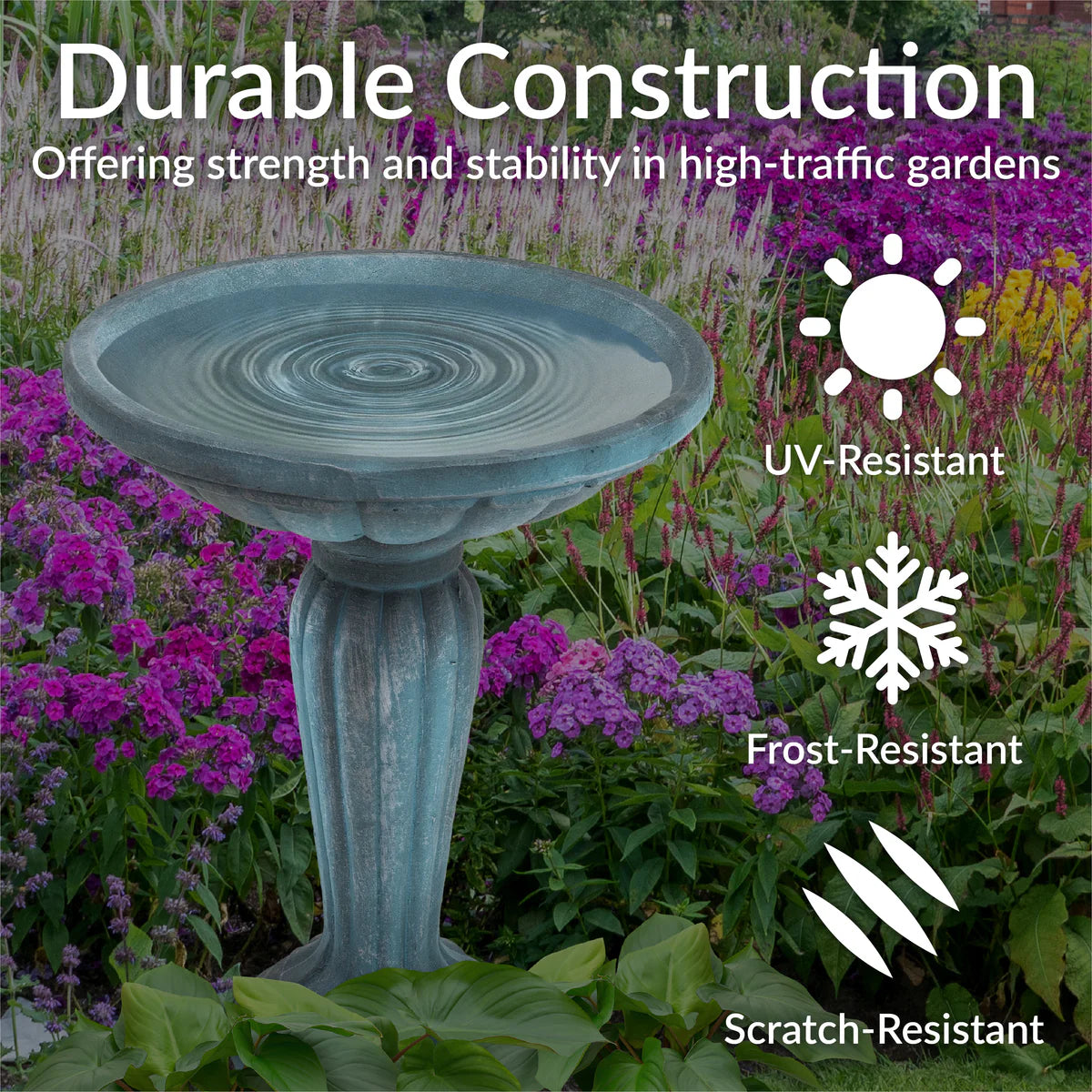 Sunnydaze Grecian Garden 20.25" H Reinforced Concrete Bird Bath