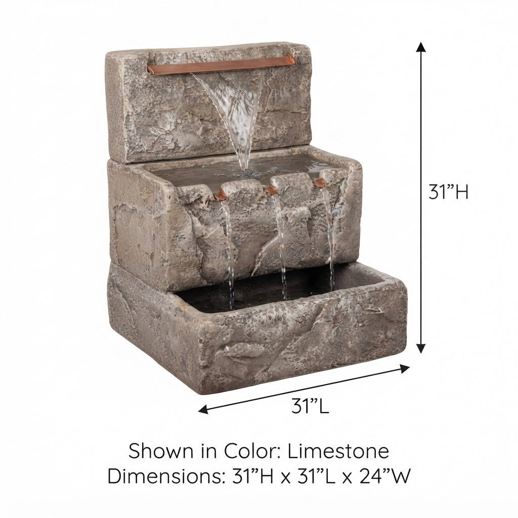 Giannini Garden Three Tier Cistern with Copper Overflow Outdoor Water Fountain 1048