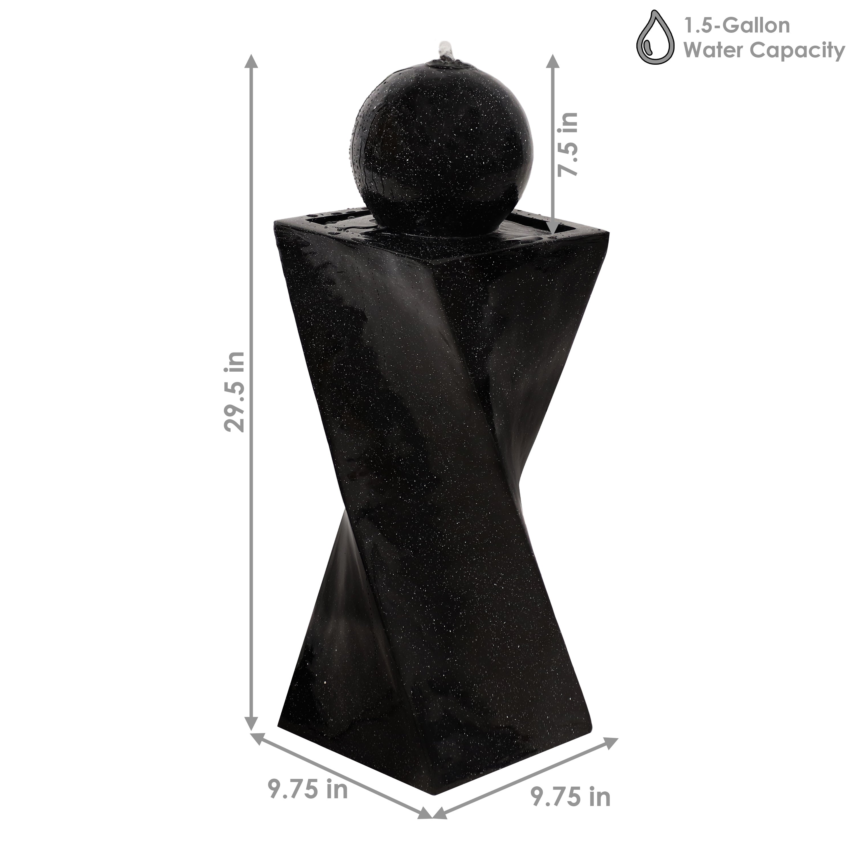 Sunnydaze 30" Black Ball Solar Powered Fountain with Battery Backup and LED Lights
