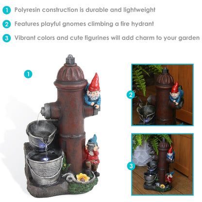 Sunnydaze 16" Fire Hydrant Gnomes Outdoor Water Fountain with LED Light
