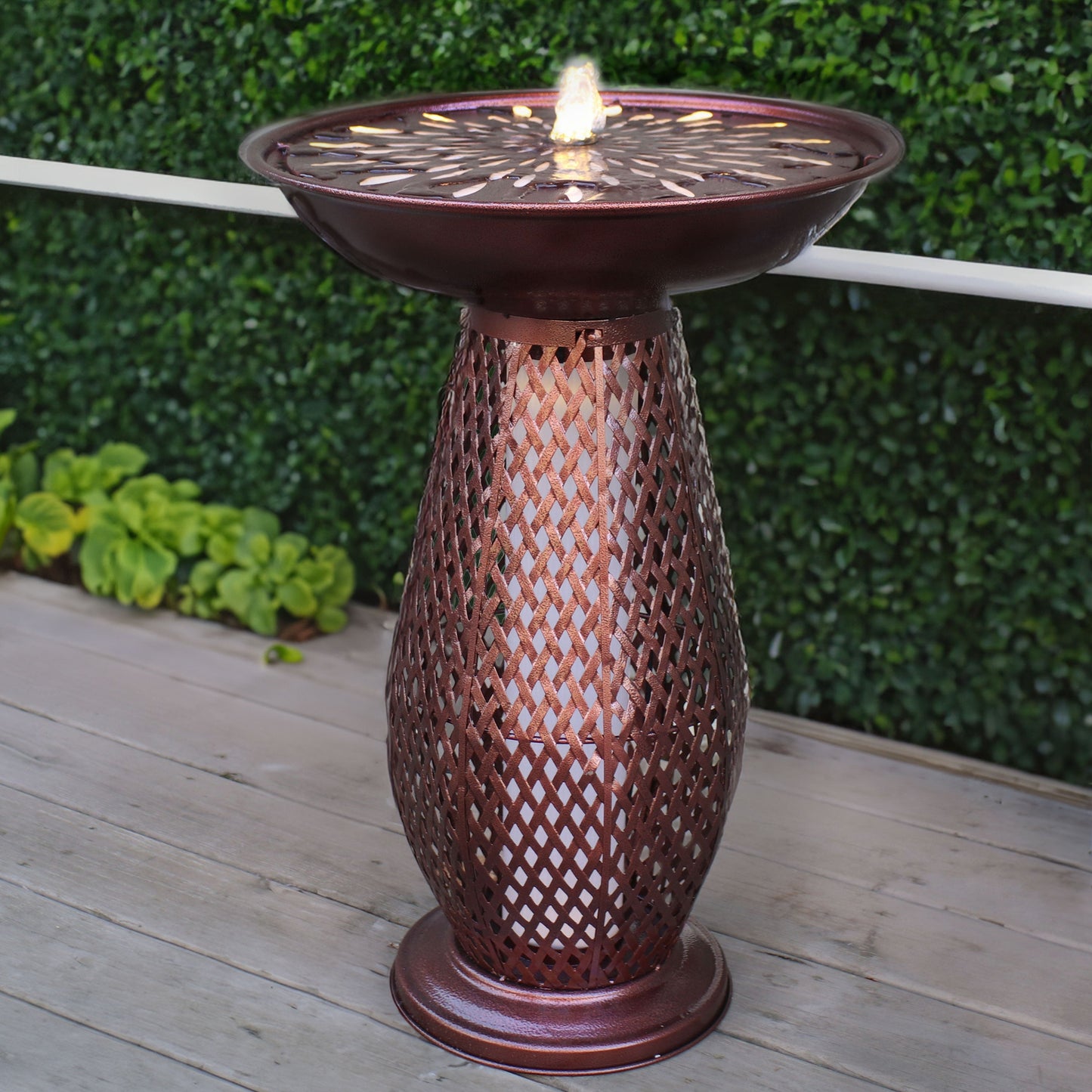 Sunnydaze 28.75" Iron Crosshatch Bird Bath Fountain with LED Lights