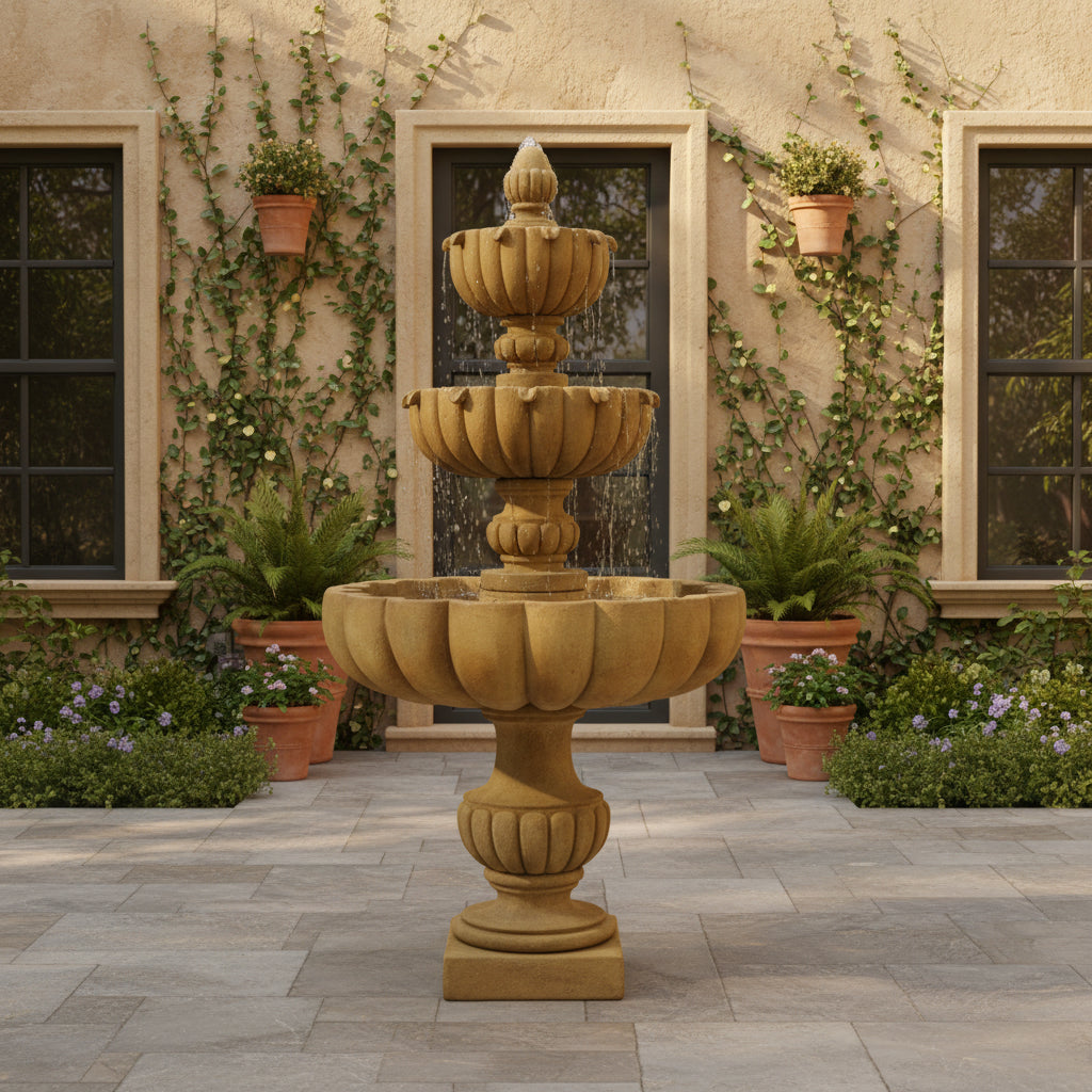 Giannini Garden Urbino Grande Tall Three Tier Outdoor Water Fountain 1289