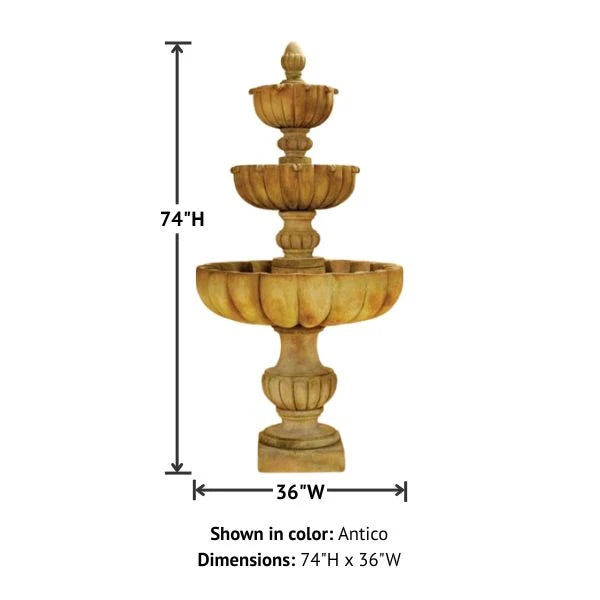 Giannini Garden Urbino Grande Tall Three Tier Outdoor Water Fountain 1289
