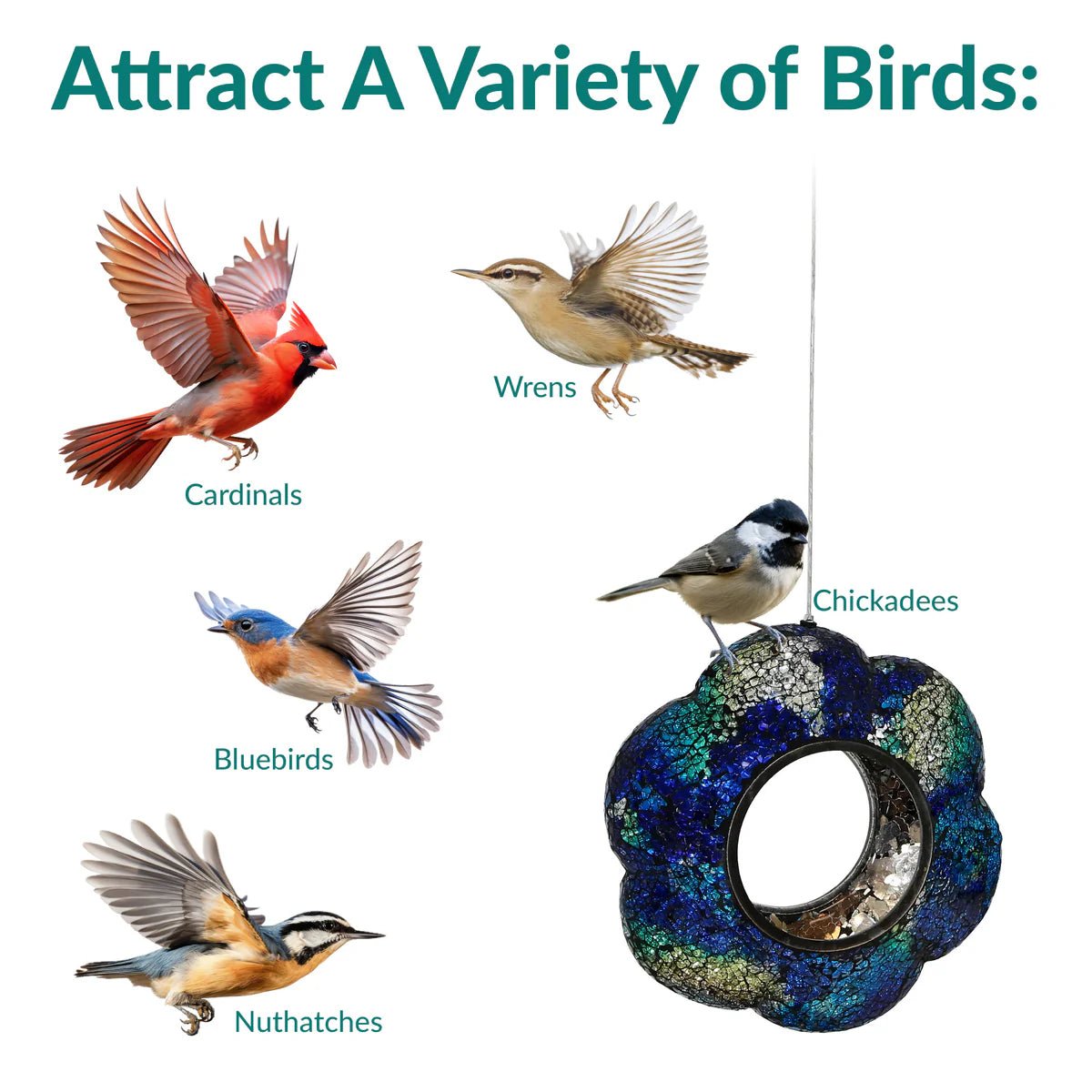 Sunnydaze 6" Mosaic Fly-Through Hanging Bird Feeder
