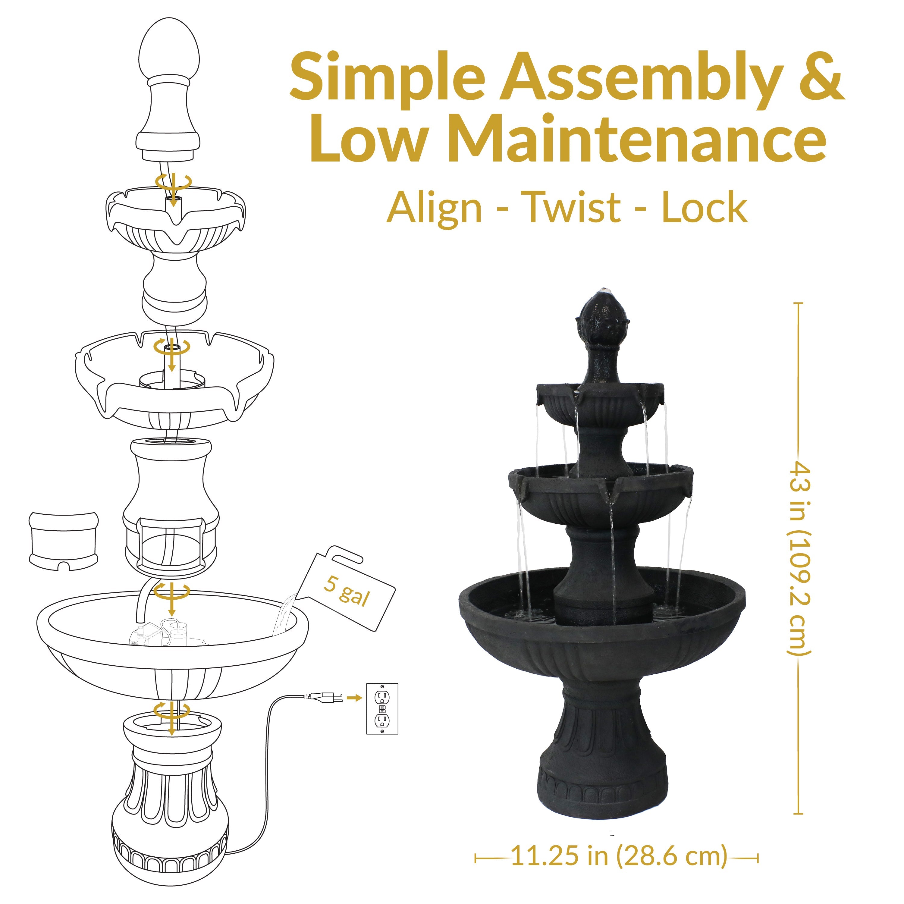 Sunnydaze 43" H Flower Blossom Outdoor Electric 3-Tier Water Fountain