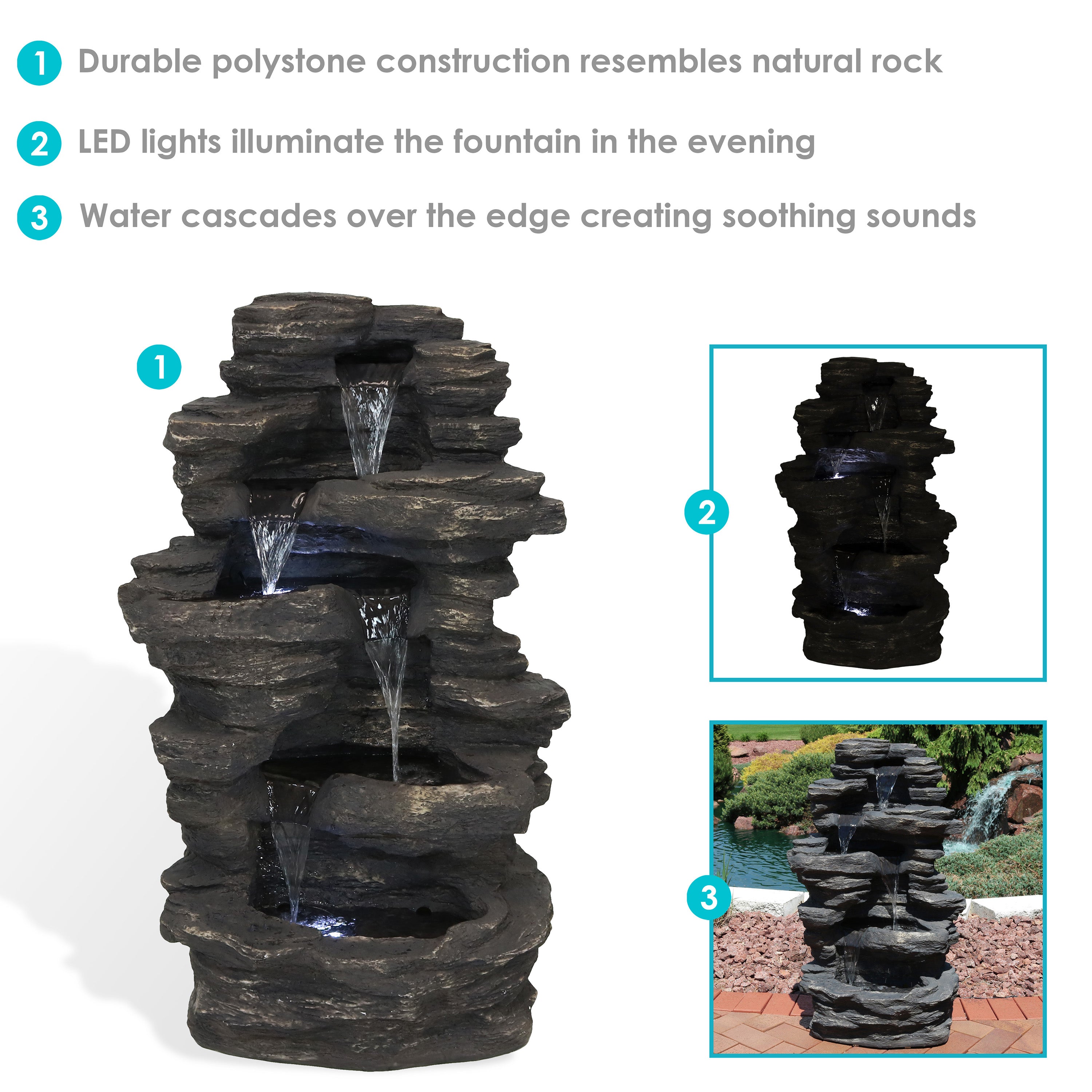 Sunnydaze 39" Rock Falls Electric Waterfall Fountain with LED Lights