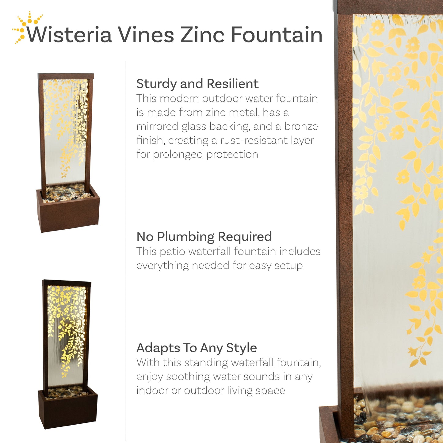 Sunnydaze 47.25" Wisteria Vines Outdoor Water Fountain with Lights