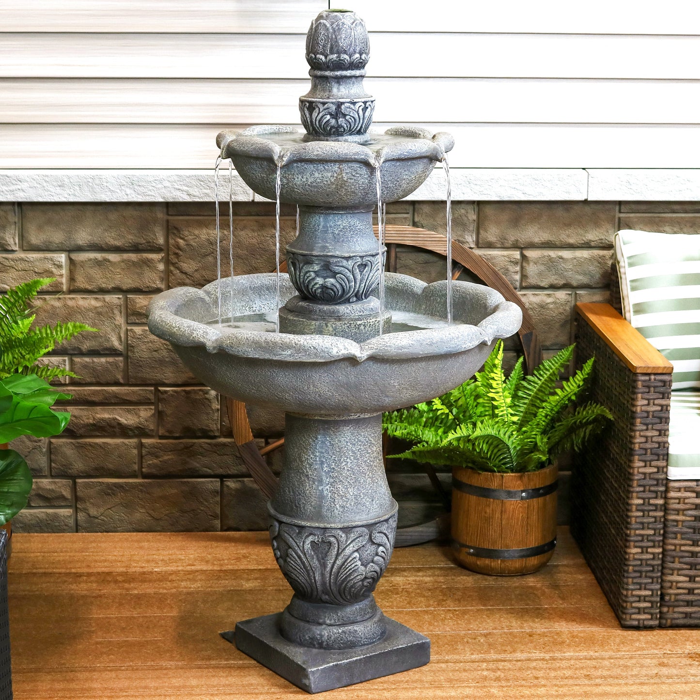 Sunnydaze 50" 2-Tier Outdoor Water Fountain French Garden Design