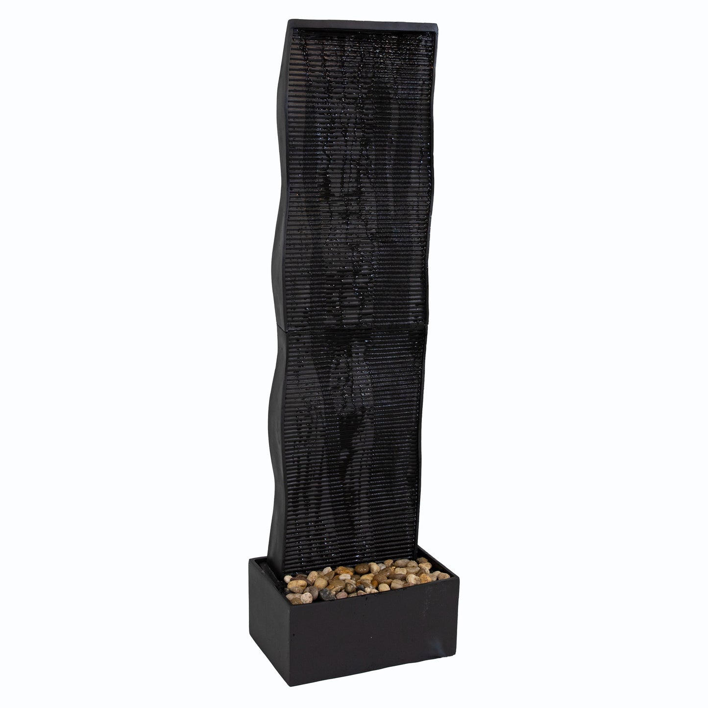 Sunnydaze  56" Curved Ridge Slate Tall Indoor Water Fountain with Light