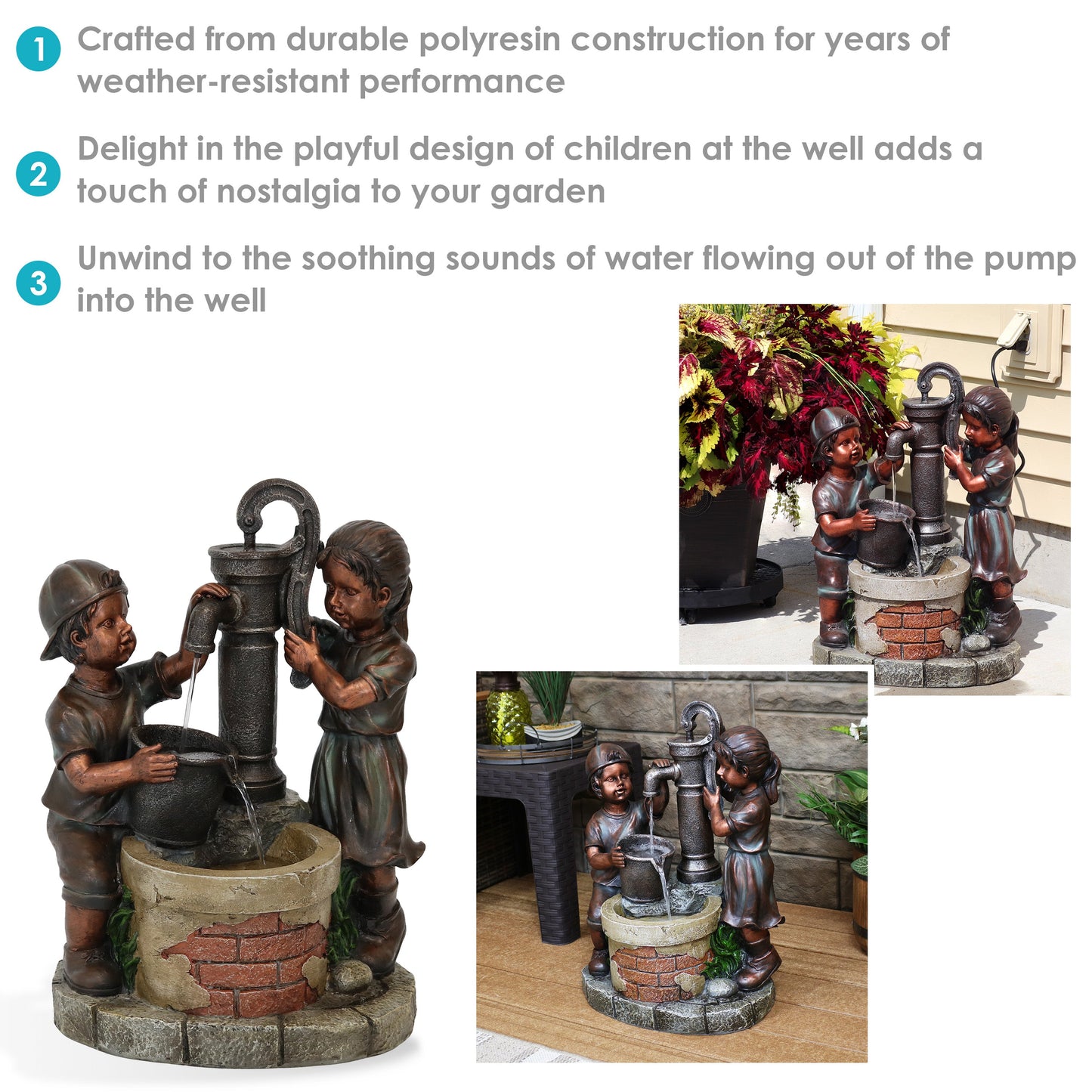 Sunnydaze 24" Jack and Jill at Farmhouse Pump and Well Outdoor Fountain