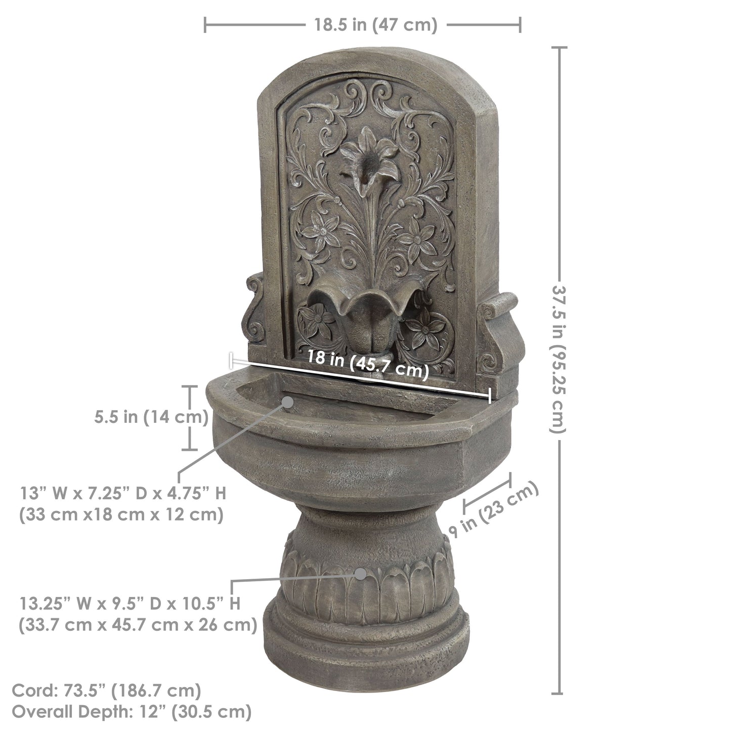 Sunnydaze Lovely Lily Polyresin Outdoor Wall Fountain with Flat Back