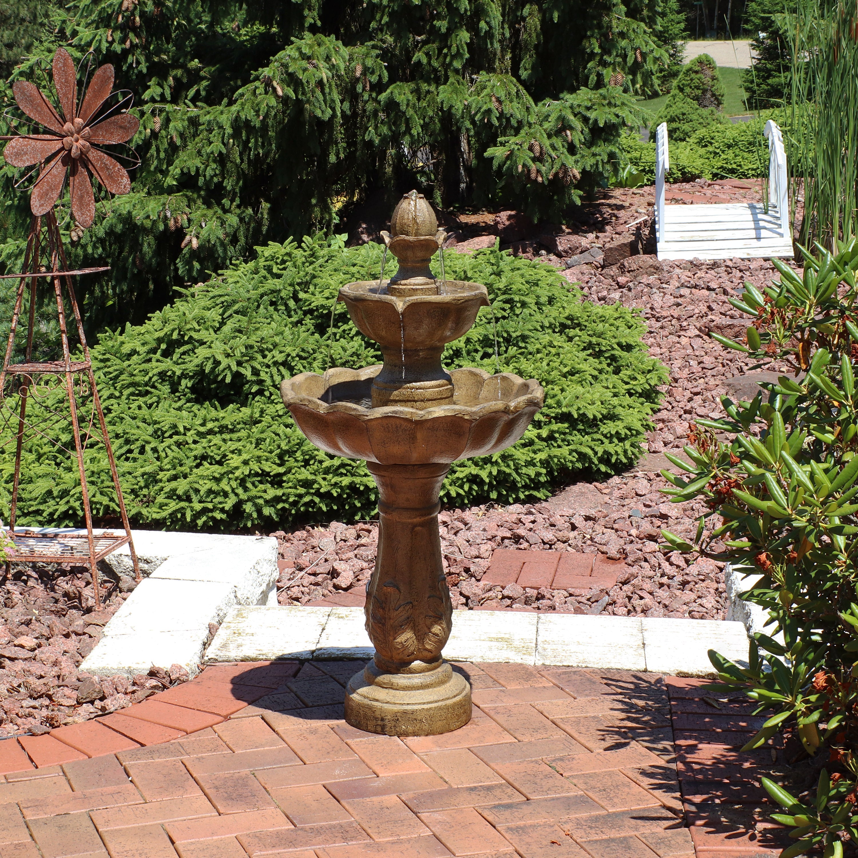 Sunnydaze 38" H Blooming Flower 2-Tier Outdoor Water Fountain