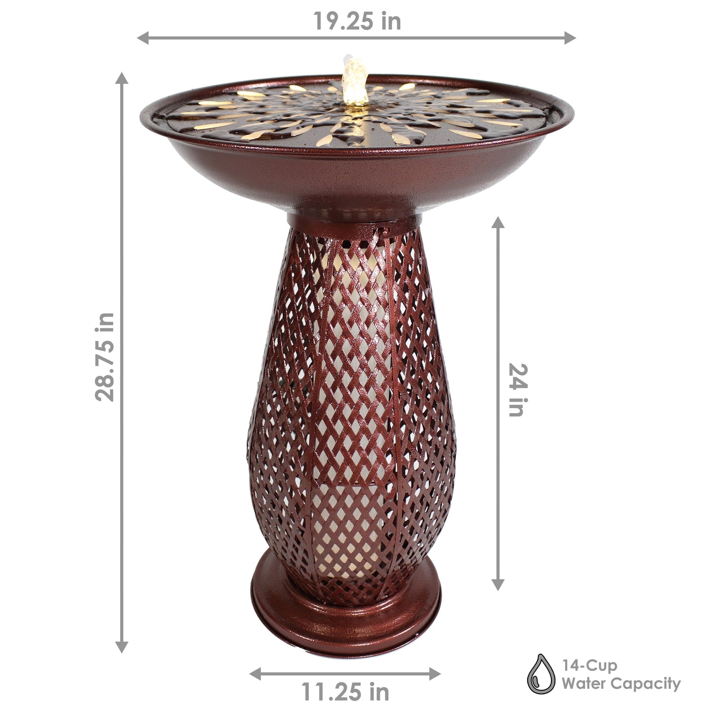 Sunnydaze 28.75" Iron Crosshatch Bird Bath Fountain with LED Lights