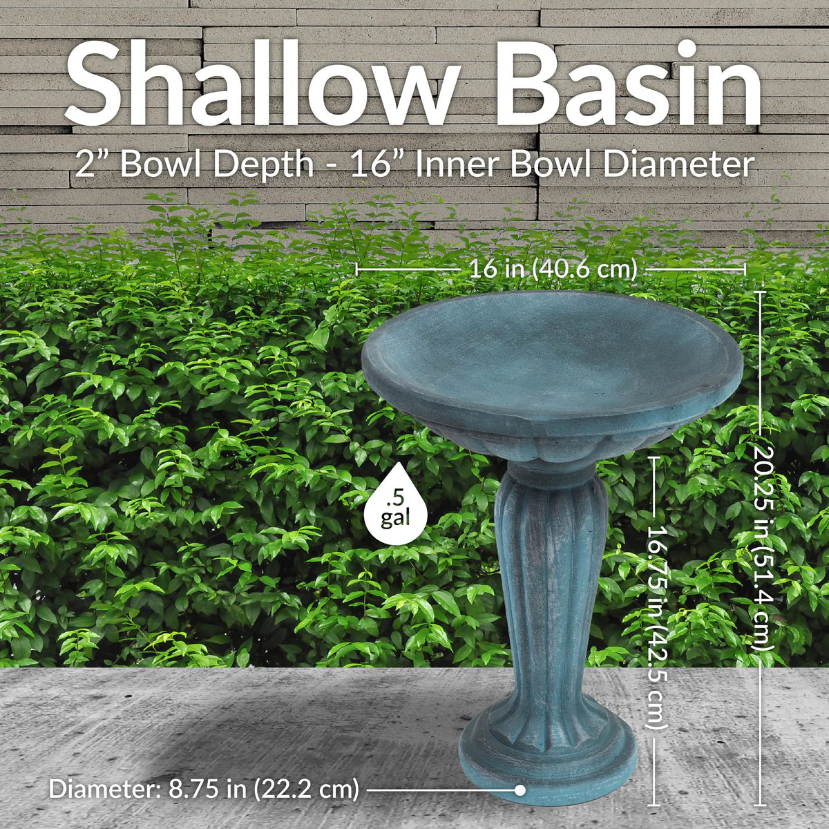 Sunnydaze Grecian Garden 20.25" H Reinforced Concrete Bird Bath