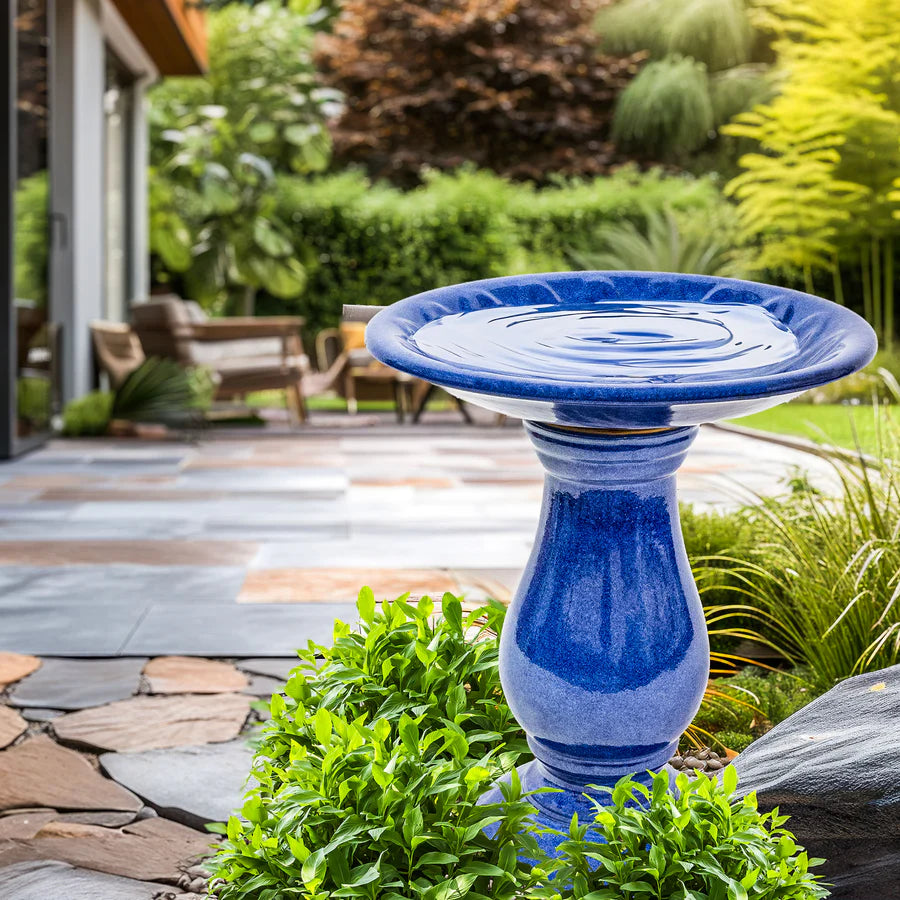 Sunnydaze 21.5" H Daisy Embossed Bowl Glazed Ceramic Bird Bath